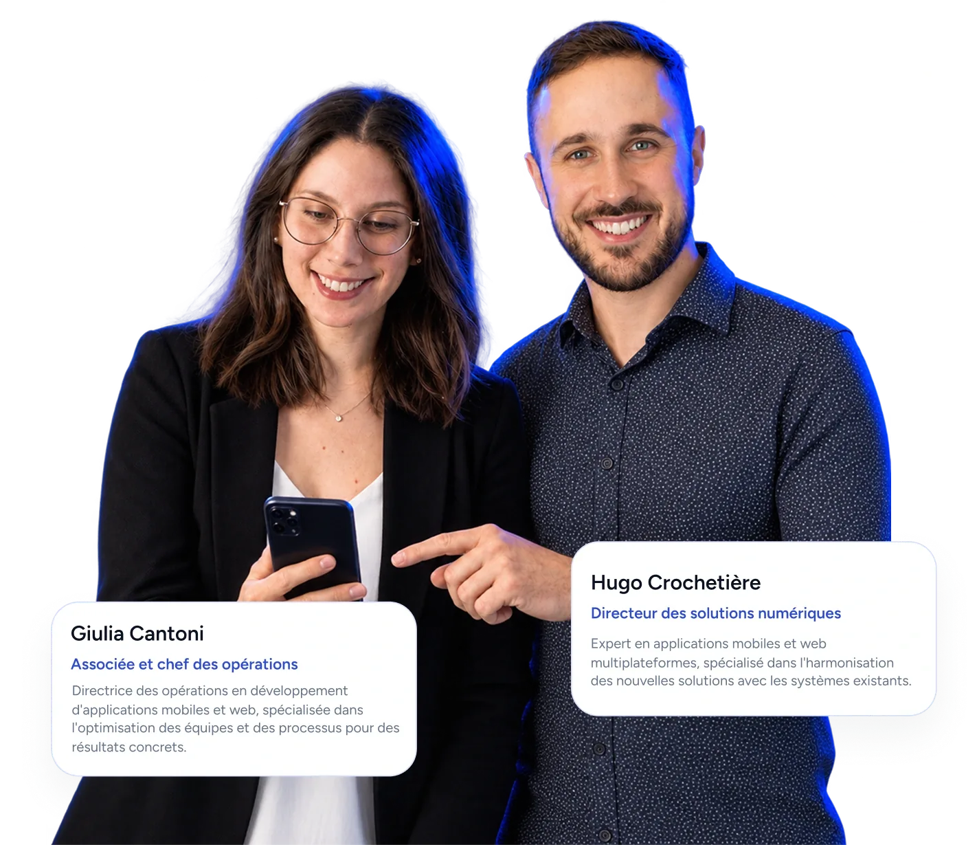Giulia Cantoni, associée et chef des opérations, et Hugo Crochetière, associé et chef des solutions numériques