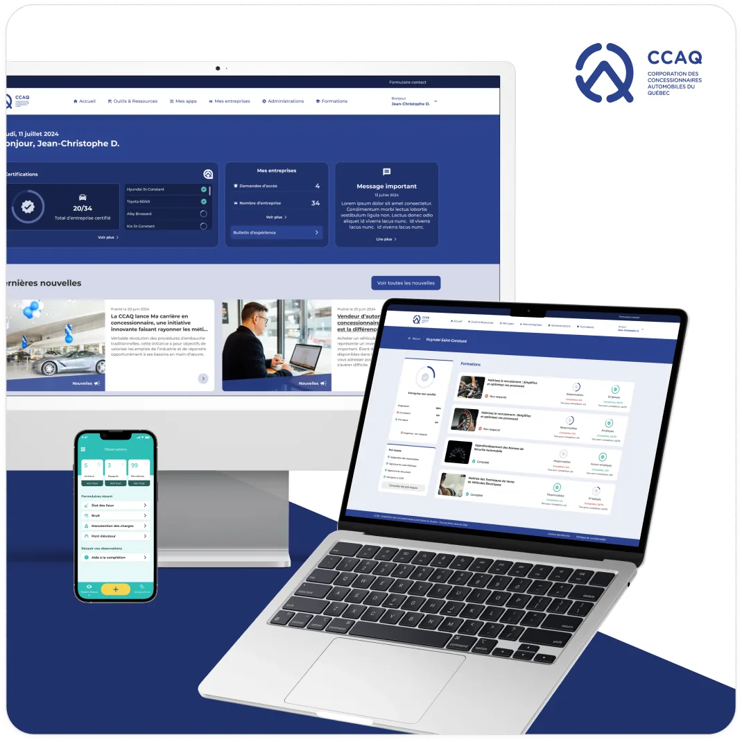 Plateforme CCAQ sur ordinateur, portable et mobile