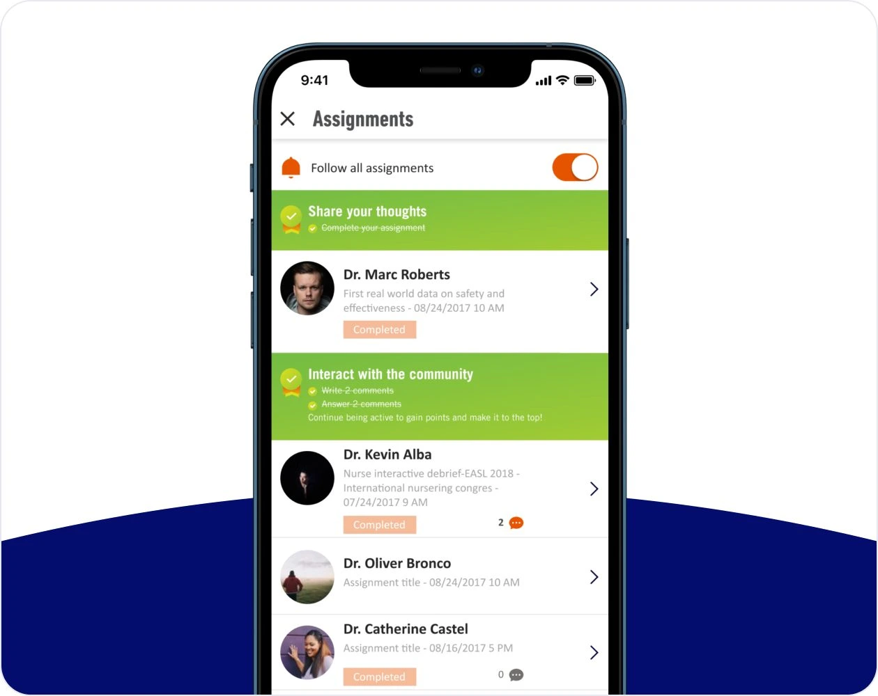Assignments screen in the AbbVie app