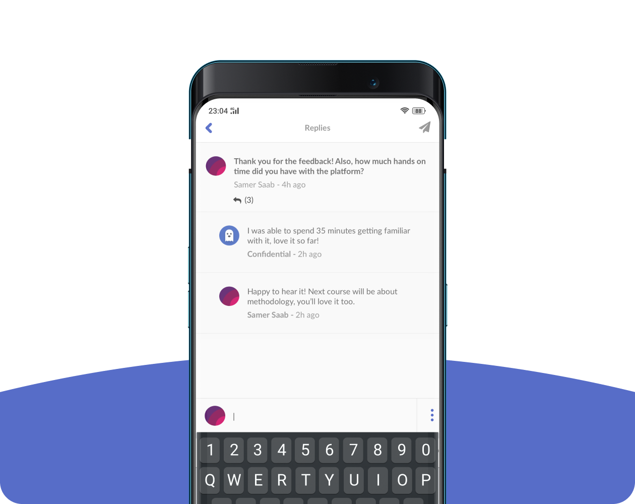 Écran mobile : fil de réponses à une question