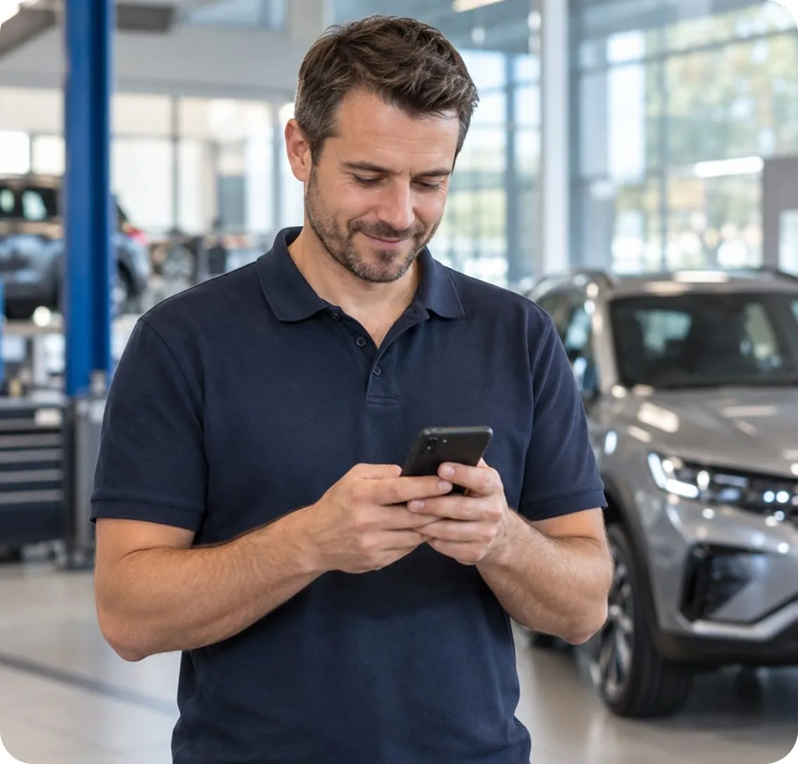 Gestionnaire de concession consultant l'application CCAQ sur son téléphone