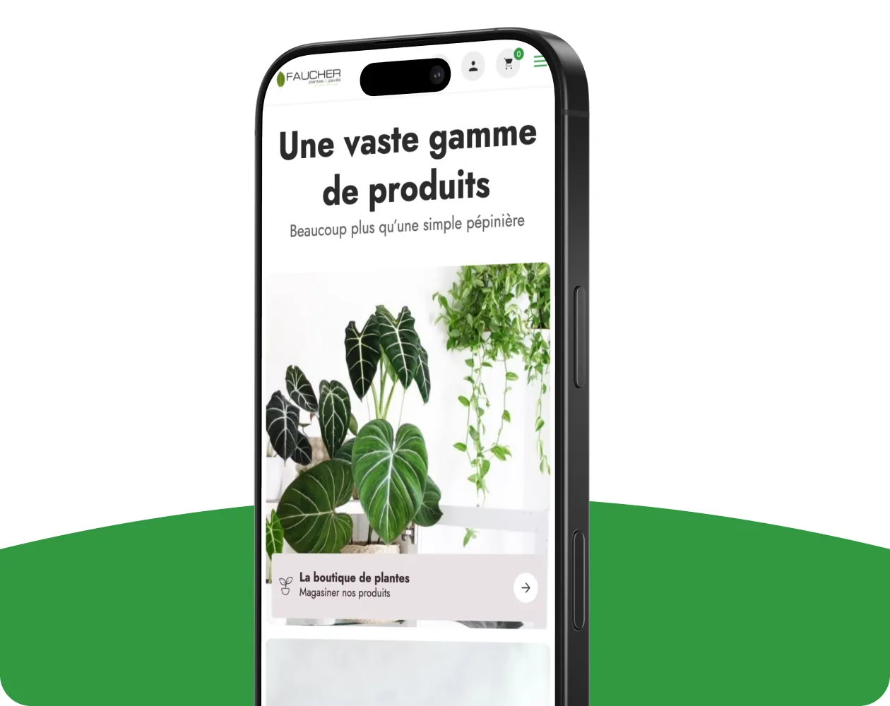 Mobile screen: online store home and department access (project mockup)