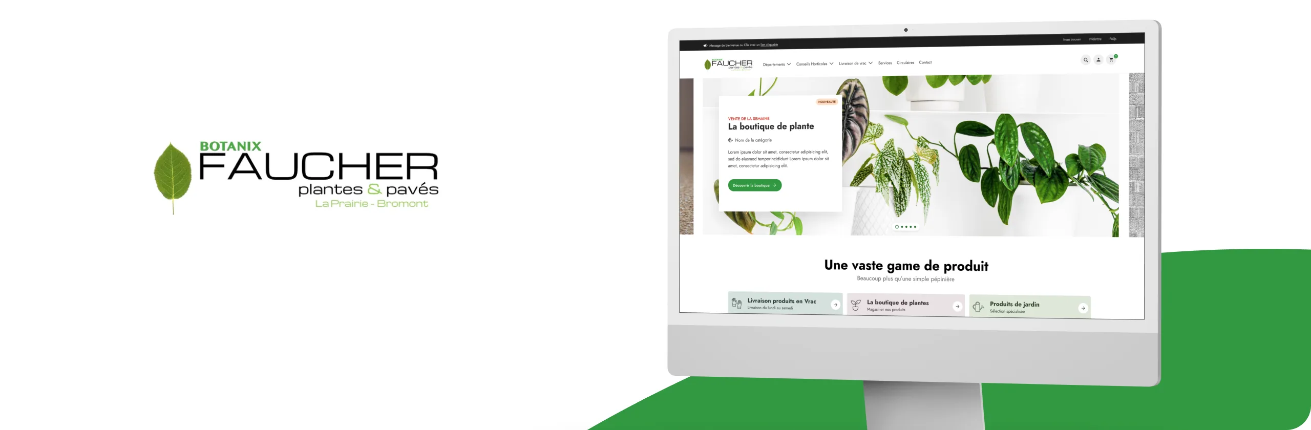 Faucher website mockup: desktop home page, with the brand logo (project mockup)