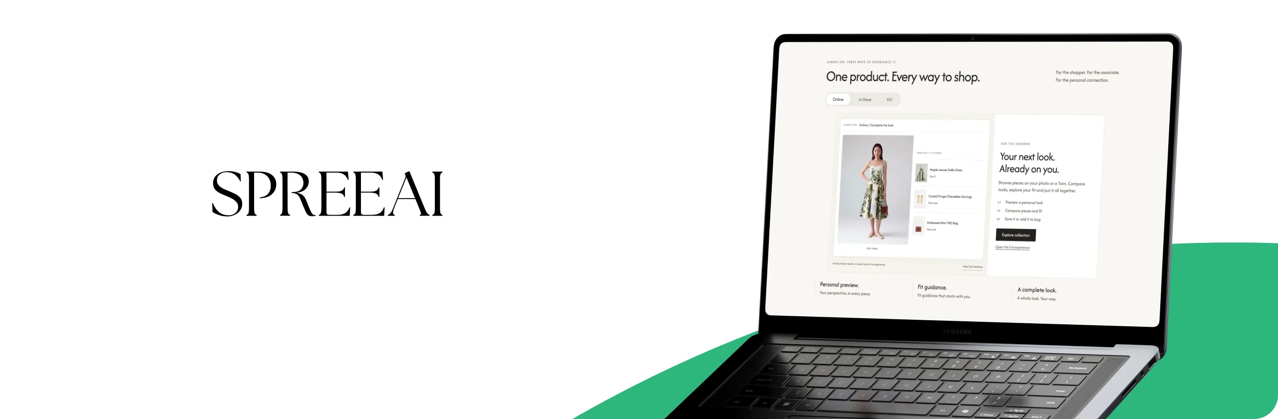 SpreeAI web interface on a laptop, with the brand logo (historical project mockup)