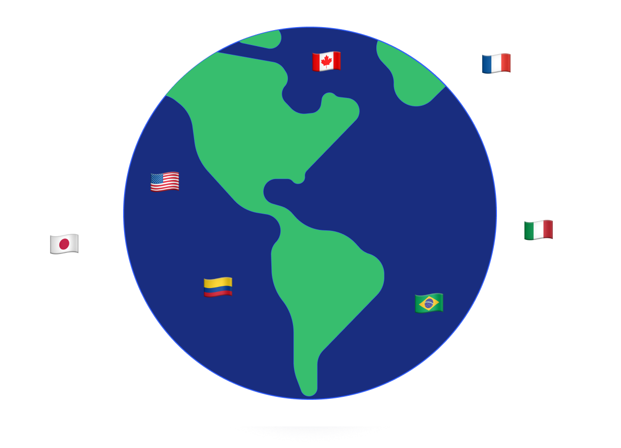 World map showing the countries the team has worked from